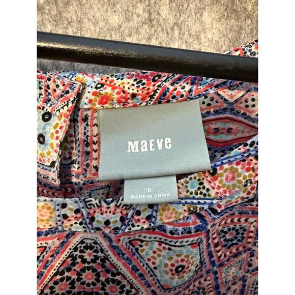 Maeve Athropologie Sydney Silk Top Womens 6 Multicolor Mosaic Print Button Back - Picture 5 of 6